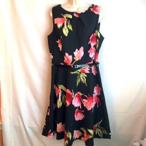 Sleeveless Black Floral Dress, Size 16